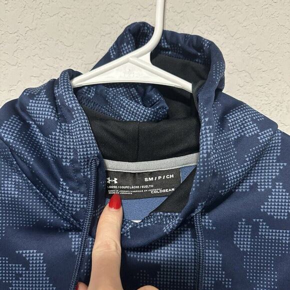 Under Armour Mens Coldgear Blue Camo Hoodie Sweatshirt Size Small Loose Fit - Picture 5 of 9